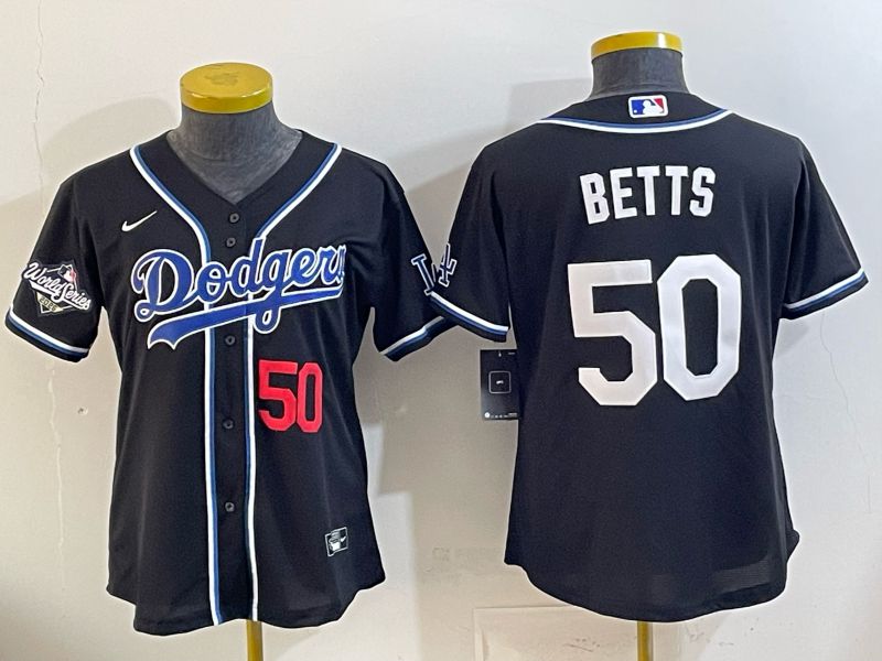 Women Nike 2026 Los Angeles Dodgers #50 Betts Black Game MLB Jersey 05